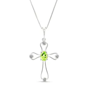 0.57 Carat 14K Solid White Gold Cross My Heart Peridot Diamond Necklace