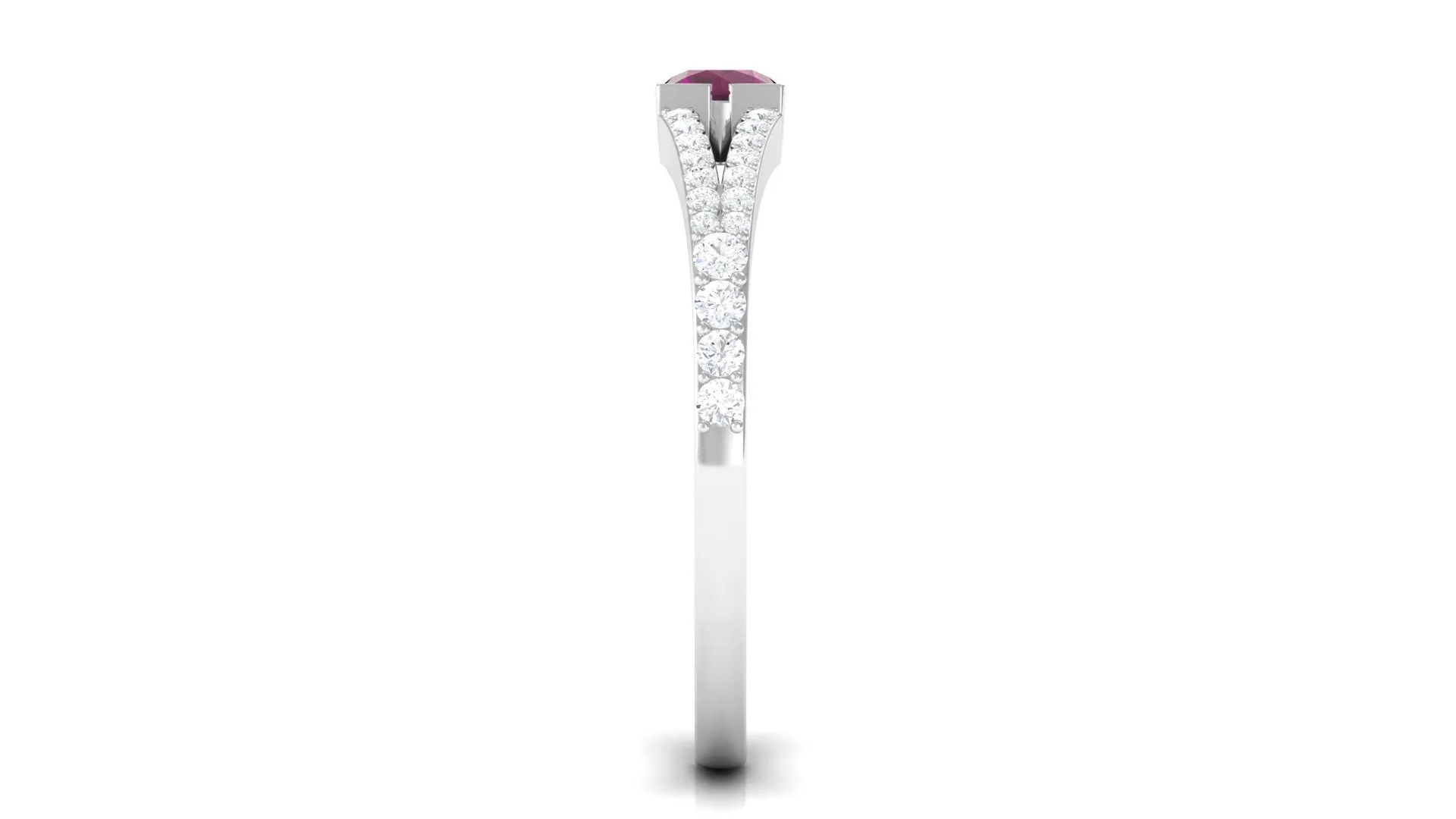 0.75 CT Natural Rhodolite Minimal Promise Ring with Diamond