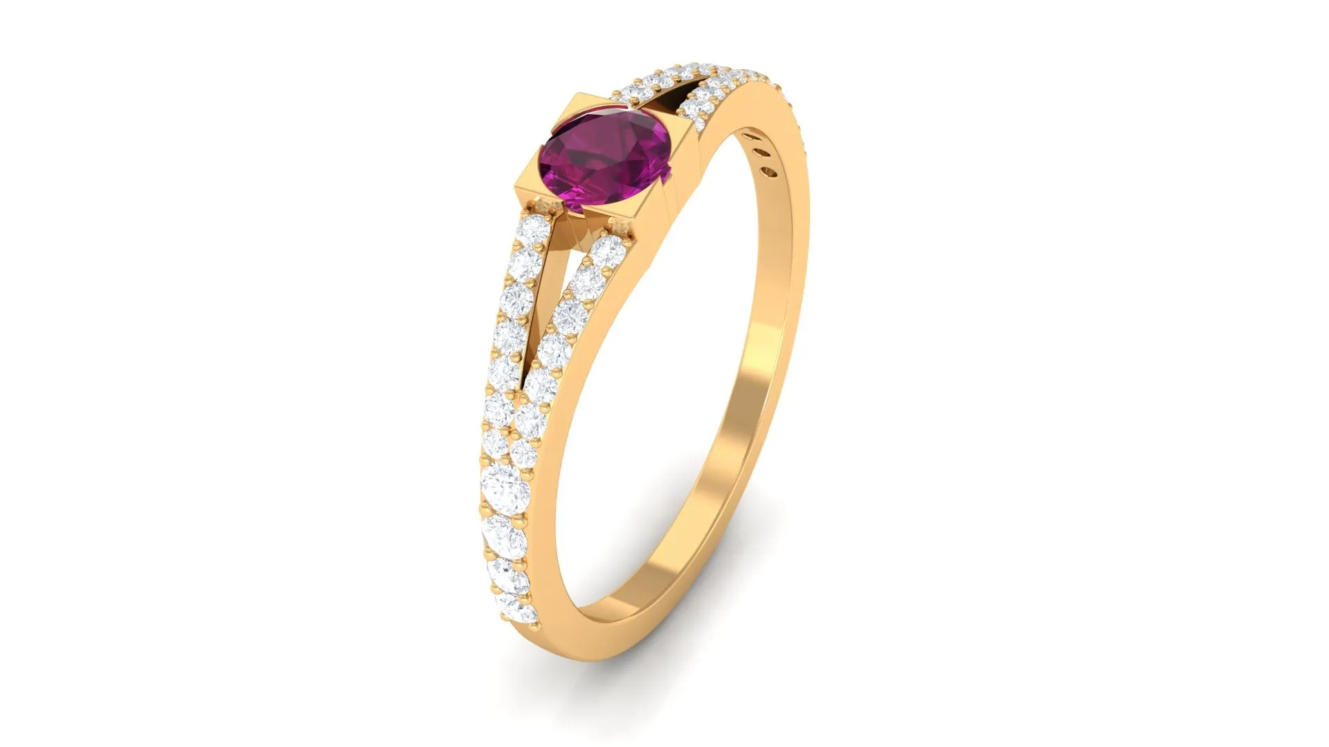 0.75 CT Natural Rhodolite Minimal Promise Ring with Diamond