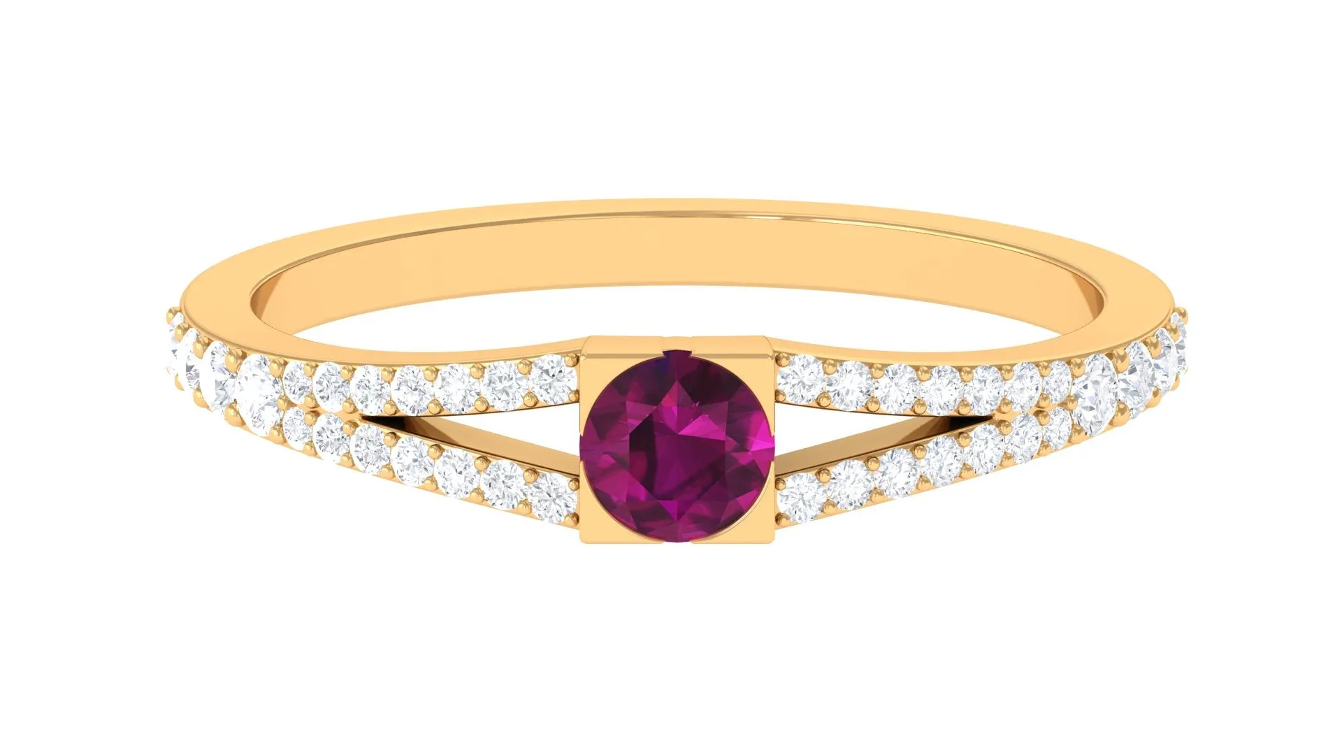 0.75 CT Natural Rhodolite Minimal Promise Ring with Diamond