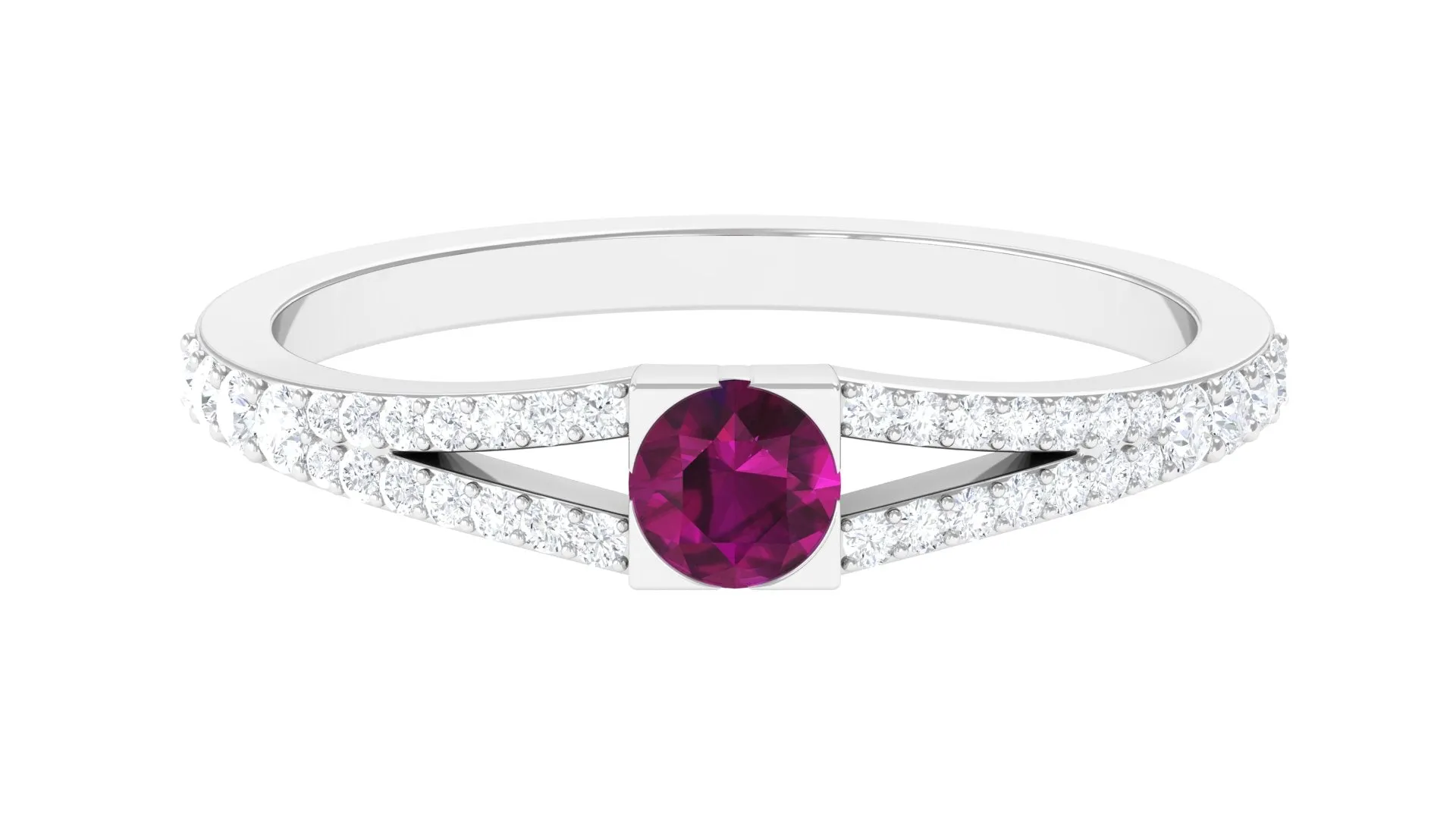 0.75 CT Natural Rhodolite Minimal Promise Ring with Diamond