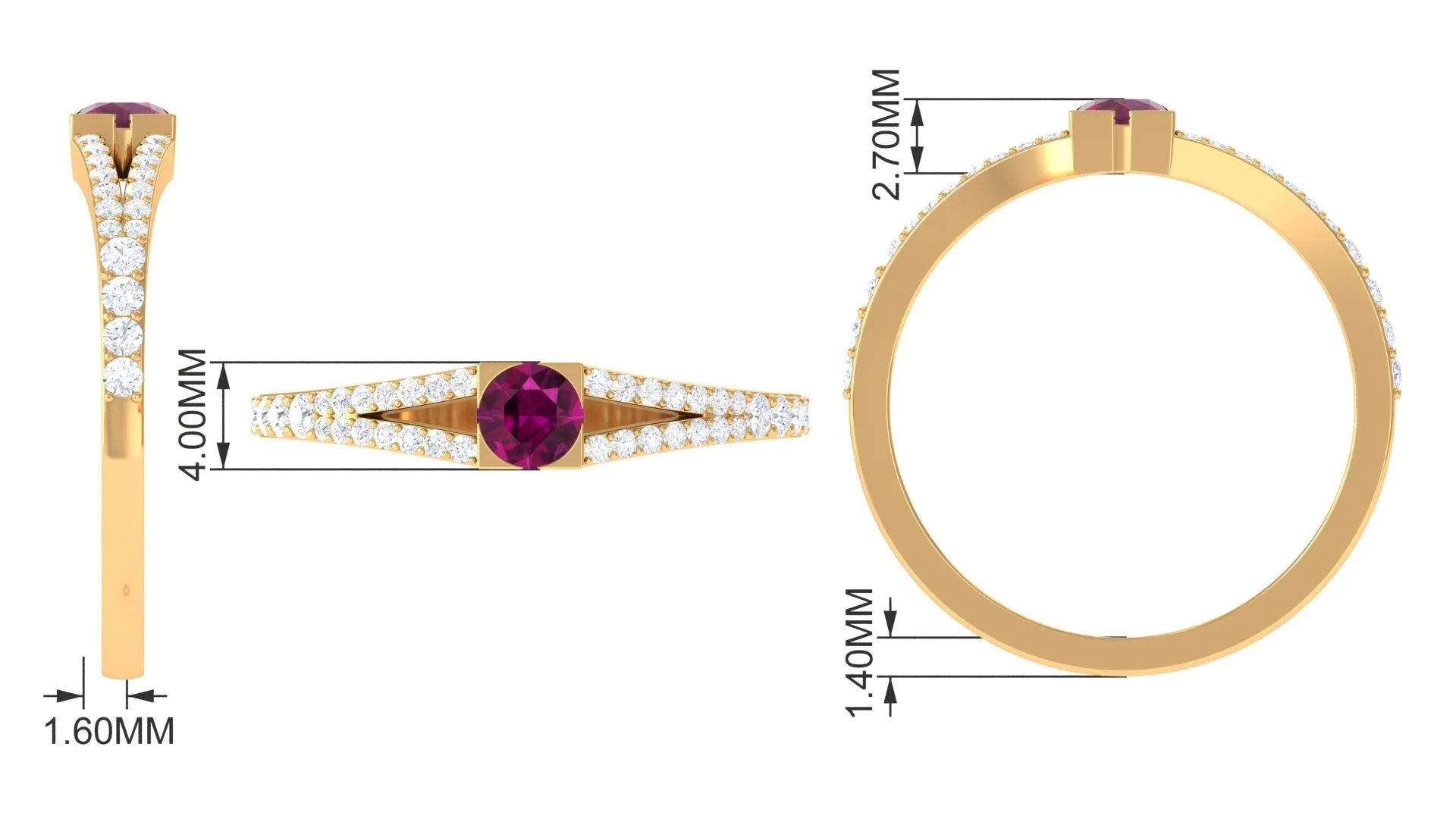 0.75 CT Natural Rhodolite Minimal Promise Ring with Diamond