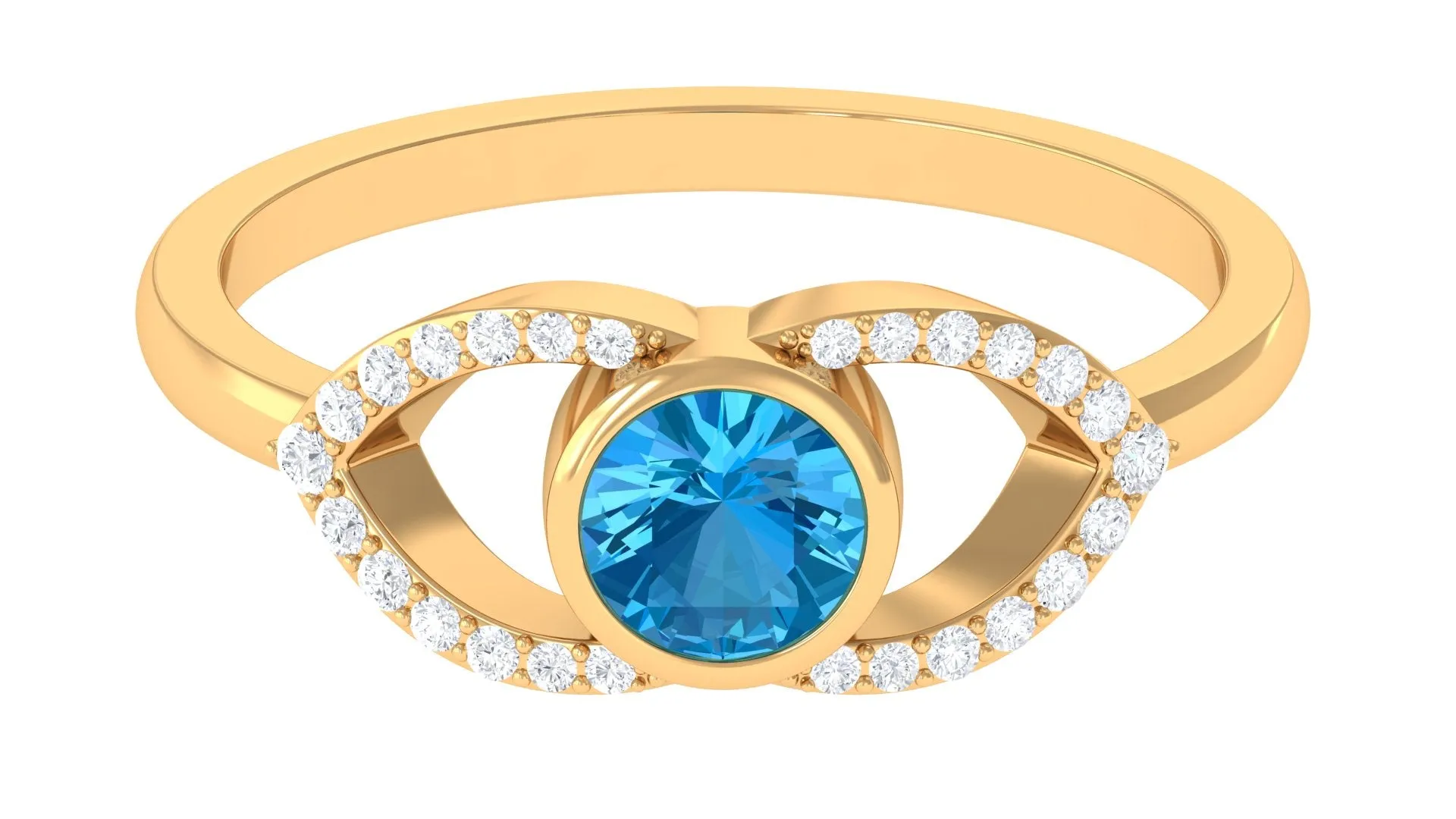 0.75 CT Swiss Blue Topaz Solitaire Ring with Diamond Accent