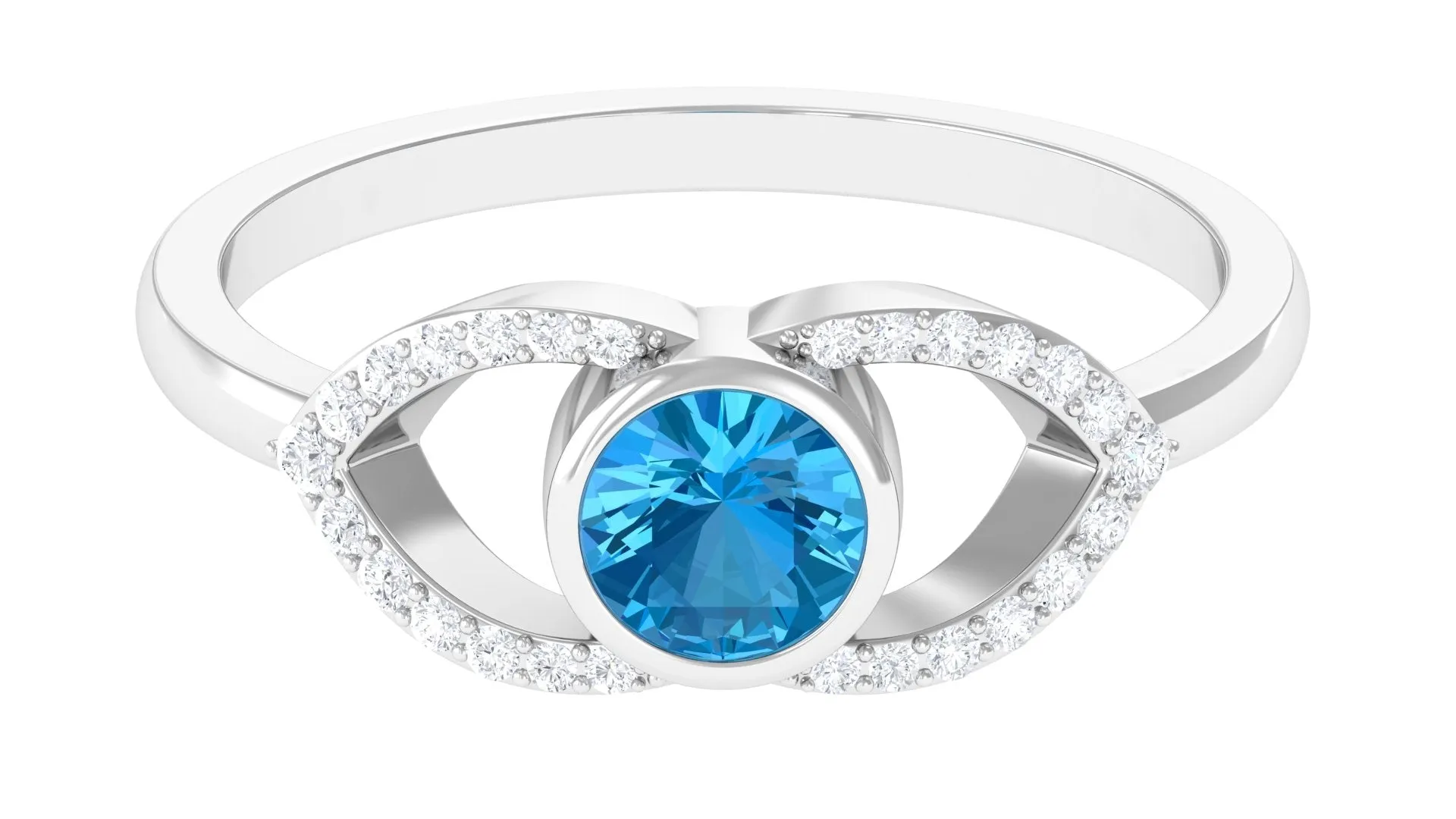 0.75 CT Swiss Blue Topaz Solitaire Ring with Diamond Accent