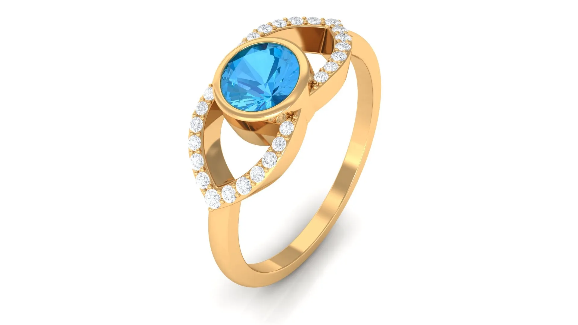 0.75 CT Swiss Blue Topaz Solitaire Ring with Diamond Accent