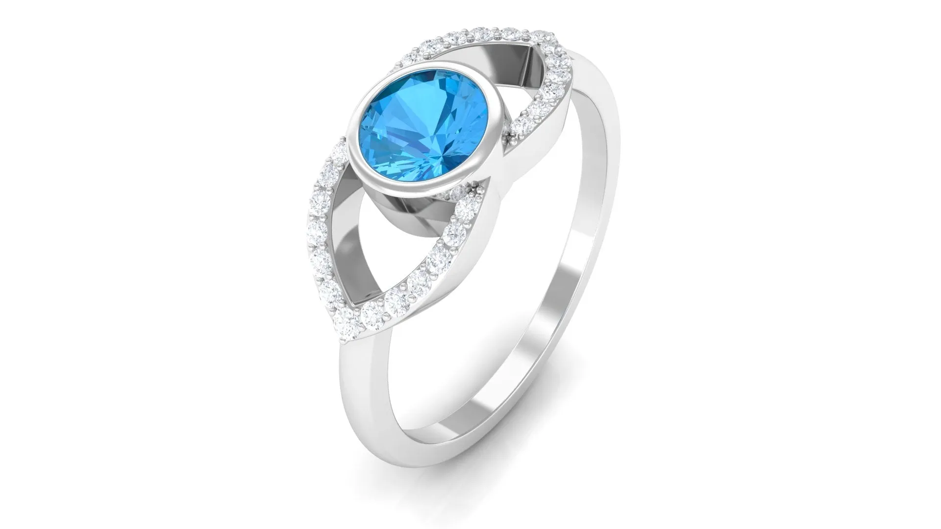 0.75 CT Swiss Blue Topaz Solitaire Ring with Diamond Accent