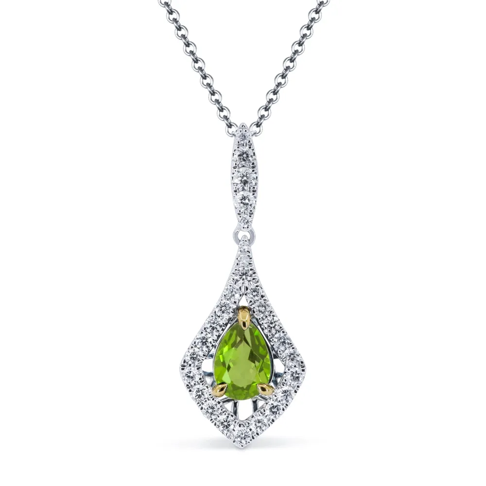 0.85ct Peridot 16"Pendant Necklace in 14K White And Yellow Gold