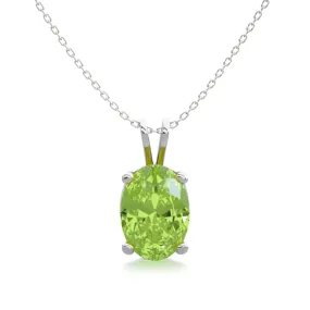 1 Carat Oval Shape Peridot Necklace In Sterling Silver, 18 Inches