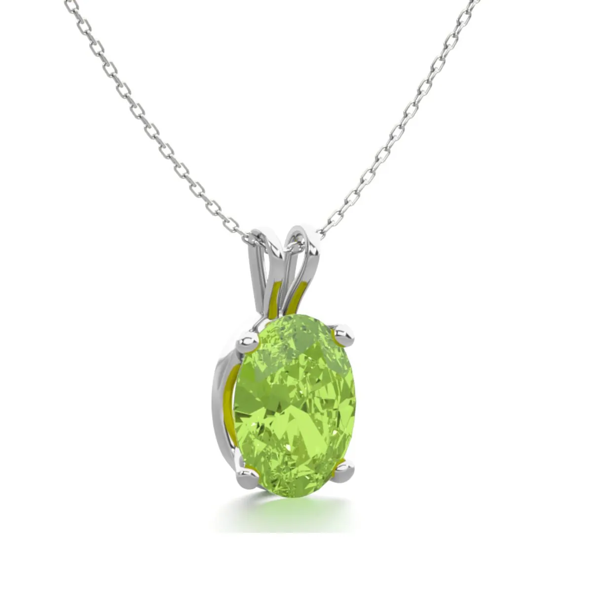 1 Carat Oval Shape Peridot Necklace In Sterling Silver, 18 Inches