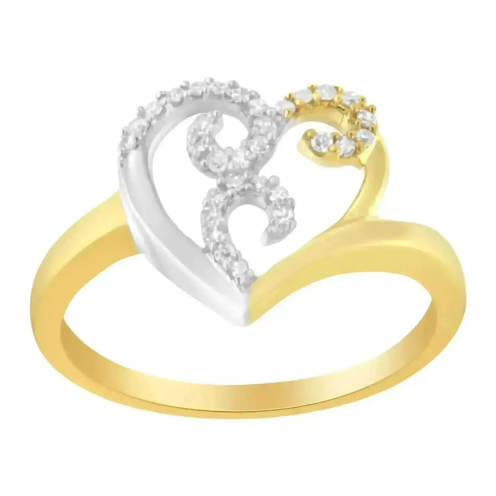 10K Two-Toned Gold Heart Shaped Diamond Cluster Ring with 0.15 Cttw Sparkle - Size 8