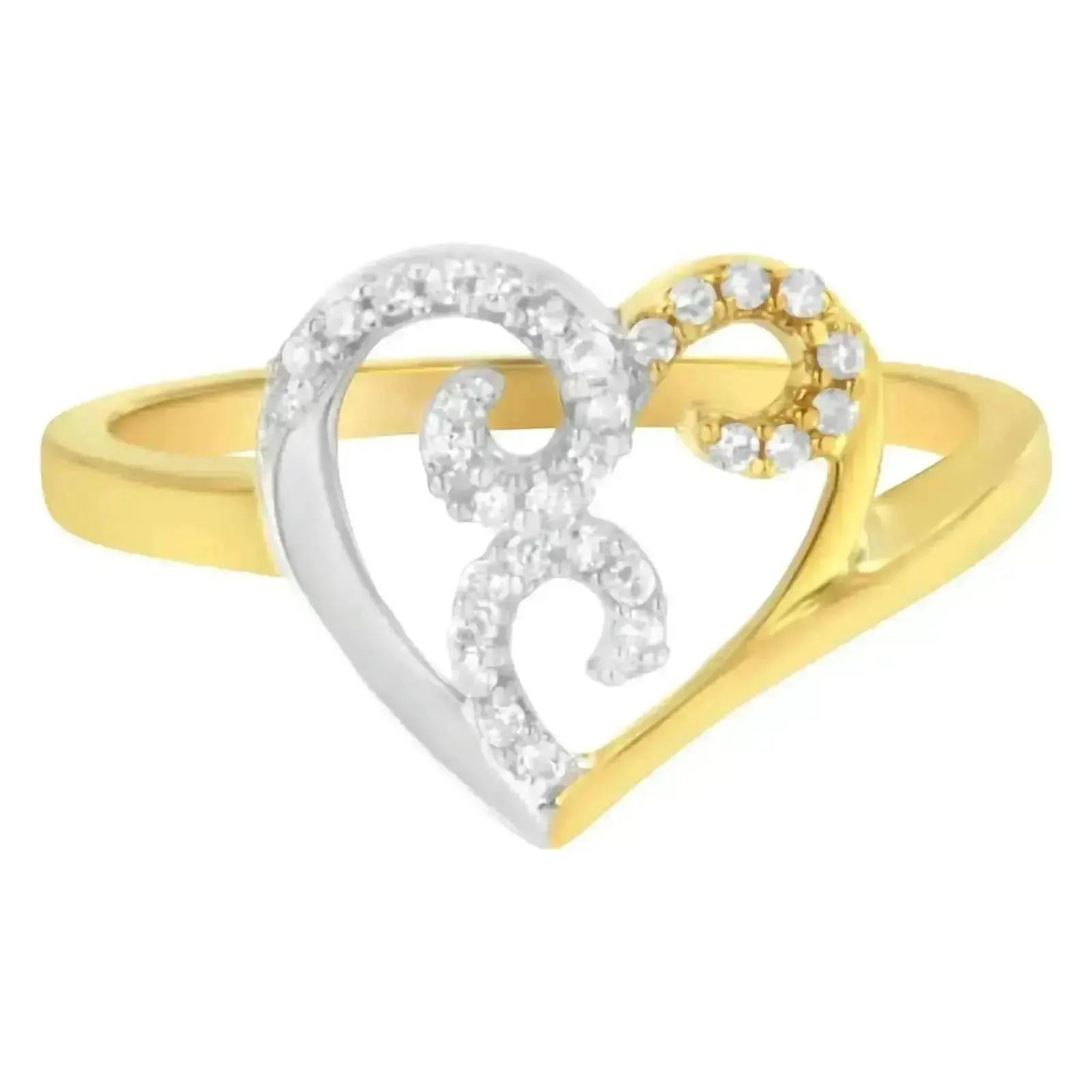 10K Two-Toned Gold Heart Shaped Diamond Cluster Ring with 0.15 Cttw Sparkle - Size 8