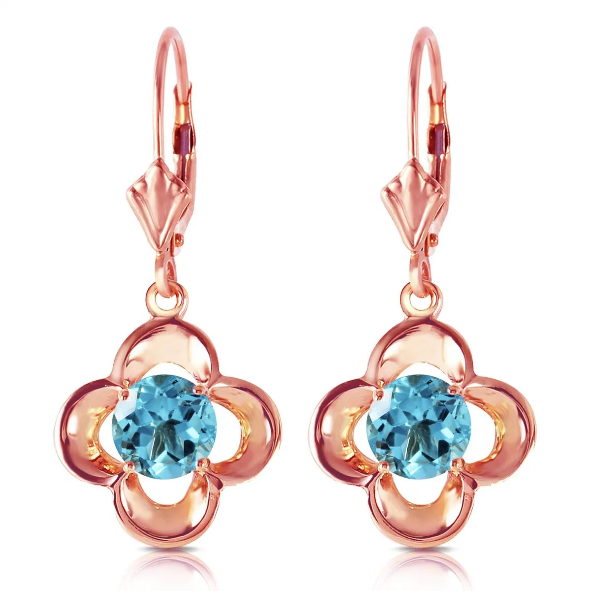 1.1 Carat 14K Solid Rose Gold Blue Topaz Bloom Earrings