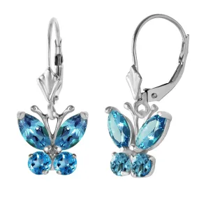 1.24 Carat 14K Solid White Gold Butterfly Earrings Blue Topaz