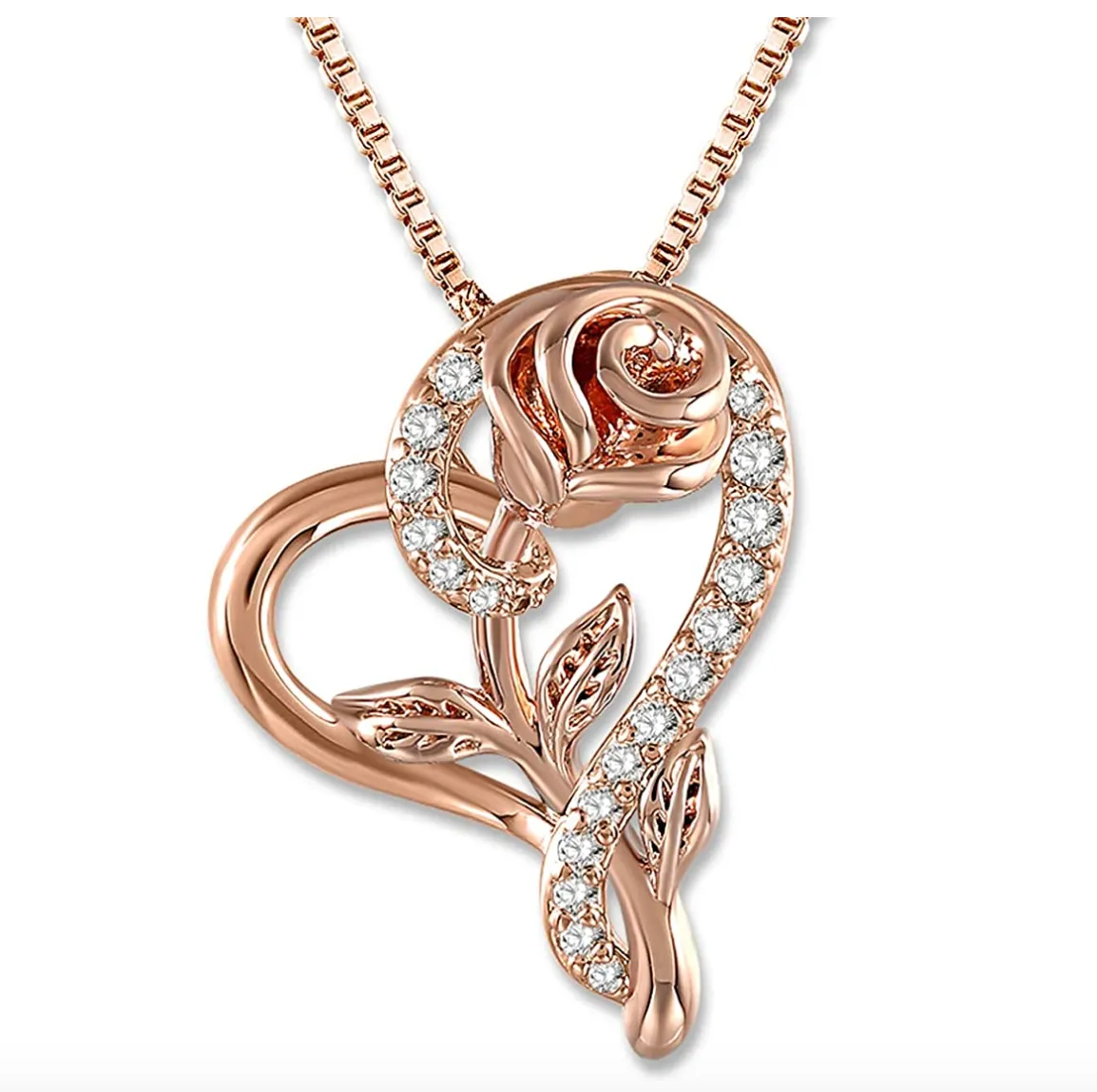 1/4 ct. Simulated Diamond Flower Pendant Rose Silver Necklace Heart Charm Jewelry Singer Gift Mother's Day 925 Silver Chain 18in.