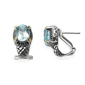 14K And 925 Sterling Silver Earrings With Blue Topaz (141E114815BT)