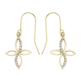 14k Gold Lab-Created White Topaz Cross Drop Earrings