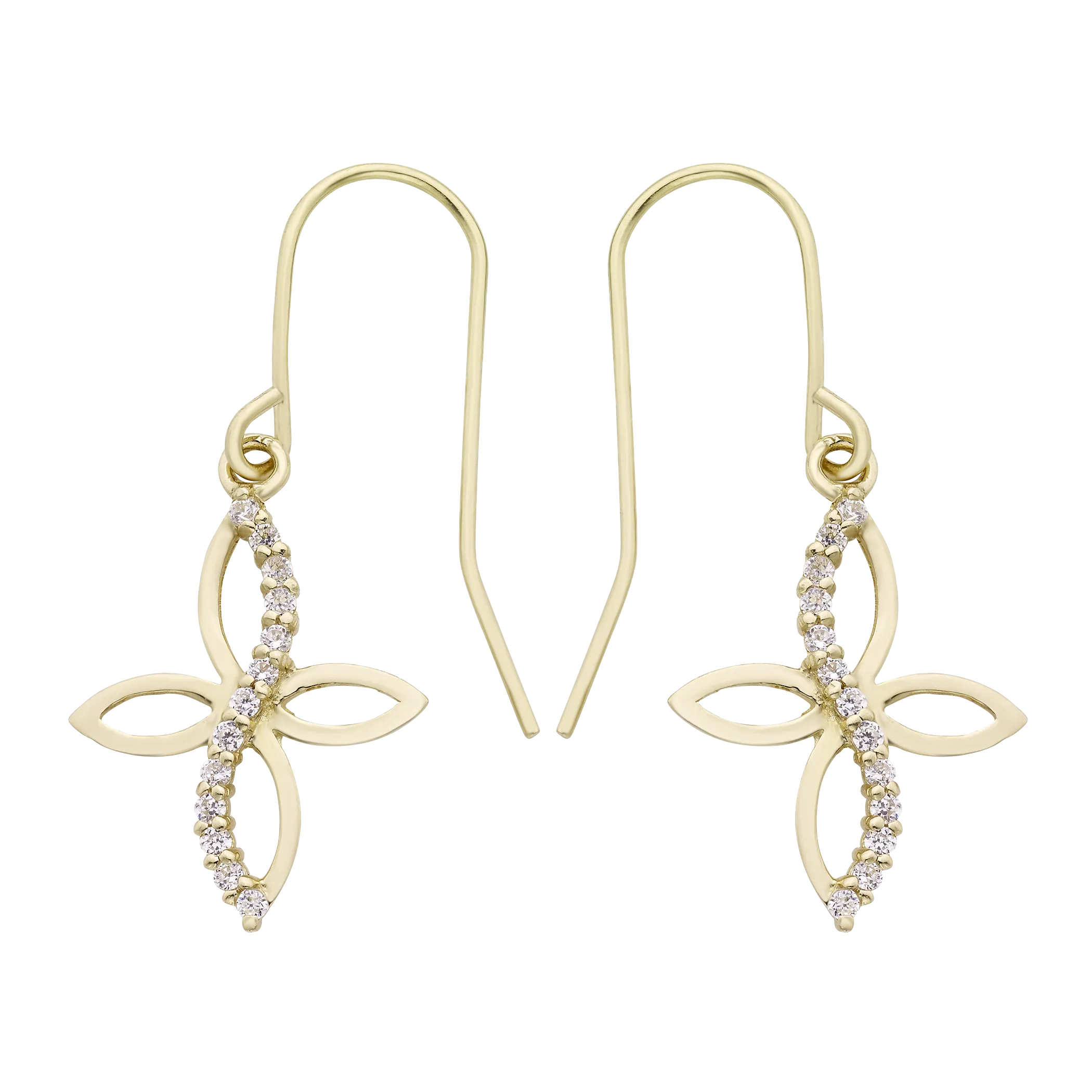 14k Gold Lab-Created White Topaz Cross Drop Earrings