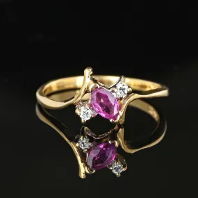 14K Gold Marquis Pink Sapphire Ring Diamond Accents