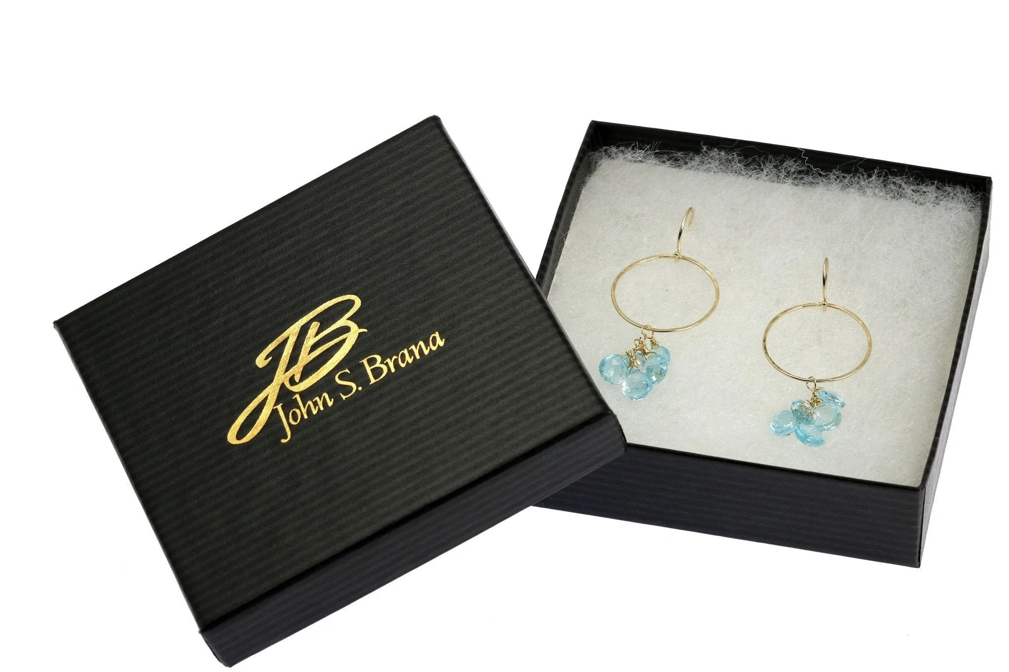 14K Hammered Gold Earrings with Blue Topaz