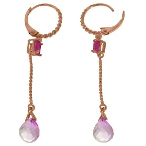 14K Solid Rose Gold Leverback Earrings w/ Pink Topaz