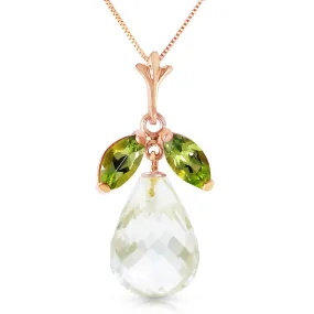 14K Solid Rose Gold Necklace w/ Natural Peridots & Rose Topaz