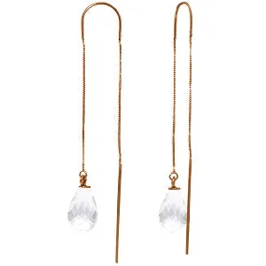 14K Solid Rose Gold Threaded Dangles Earrings Rose Topaz Certified