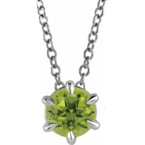 14K White 5 mm Natural Peridot Solitaire 16-18" Necklace