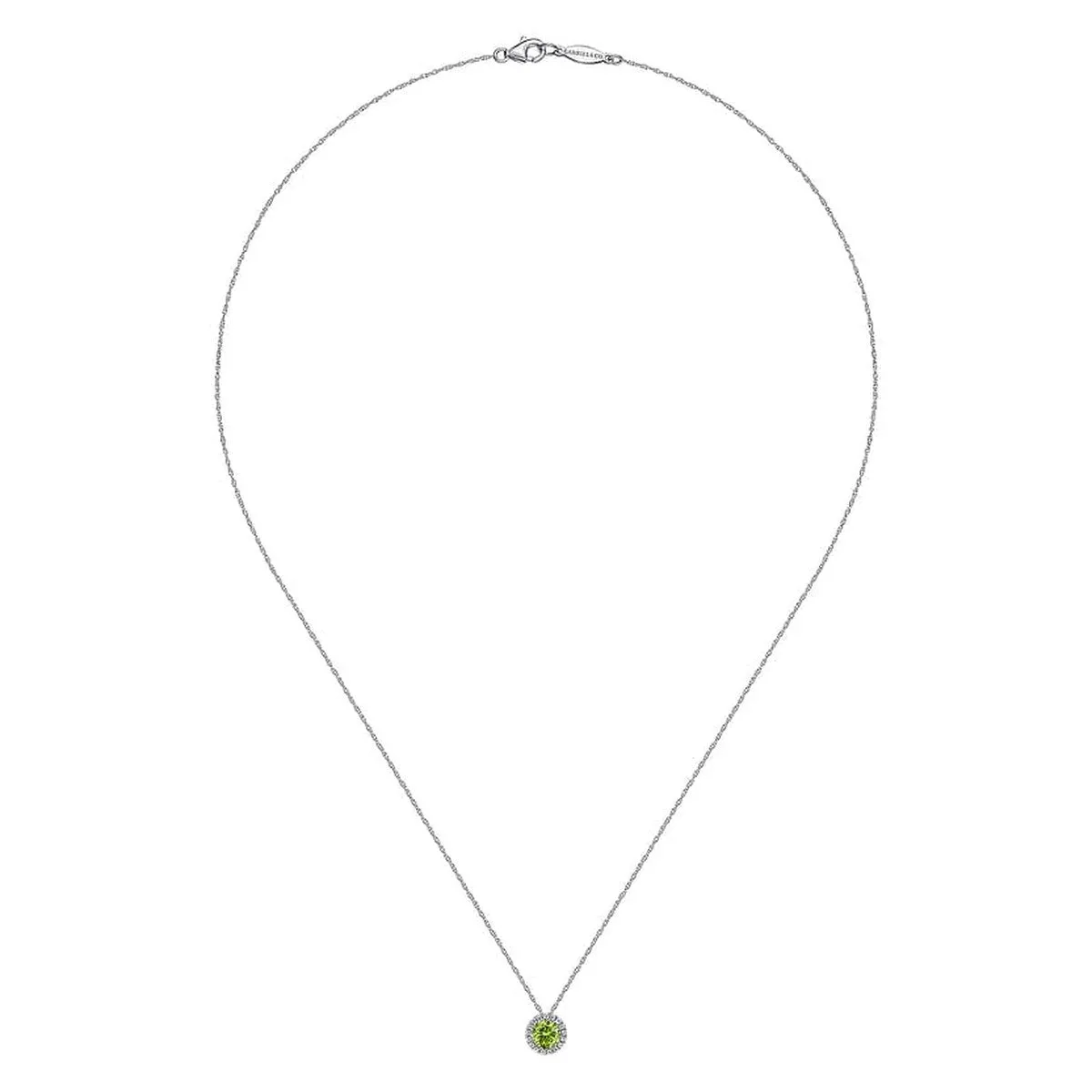 14K White Gold Peridot and Diamond Halo Pendant Necklace - NK2824W45PE