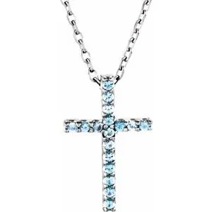 14K White Natural Peridot Petite Cross 16" Necklace