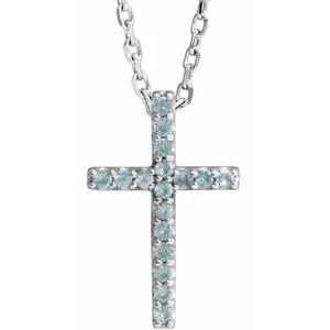 14K White Natural Peridot Petite Cross 16" Necklace