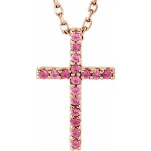 14K White Natural Peridot Petite Cross 16" Necklace