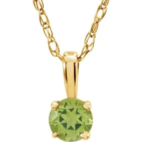 14K Yellow 3 mm Imitation Peridot Youth Solitaire 14" Necklace