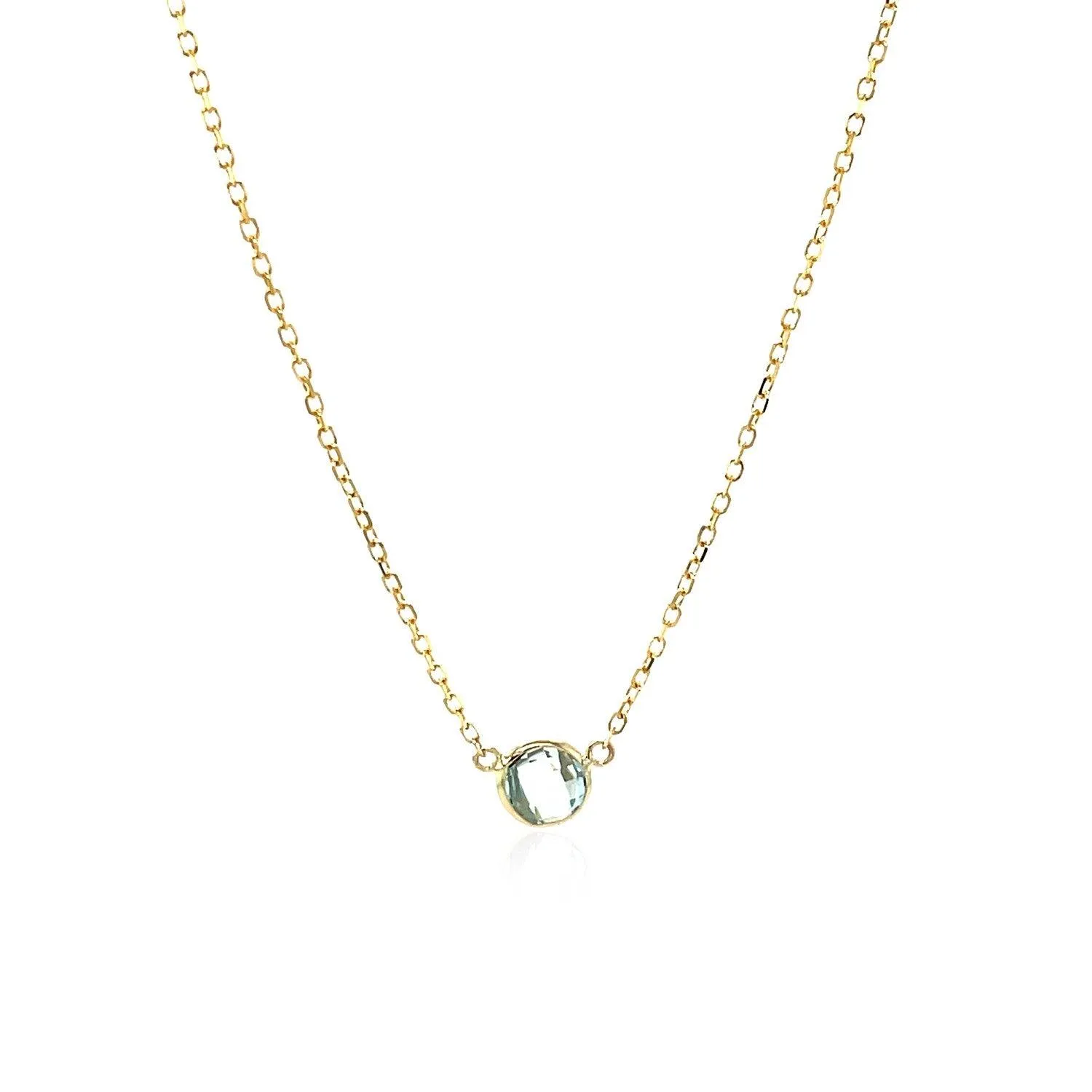 14k Yellow Gold 17 inch Necklace with Round Blue Topaz