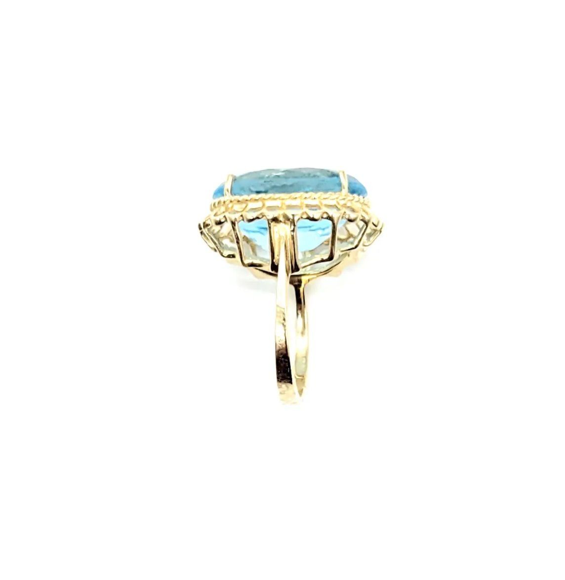 14K Yellow Gold Blue Topaz Rope Framed Halo Ring