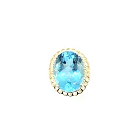 14K Yellow Gold Blue Topaz Rope Framed Halo Ring