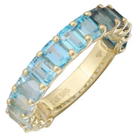 14K Yellow Gold Blue Topaz   White Topaz 3/4 Ombre Ring (SMALL)