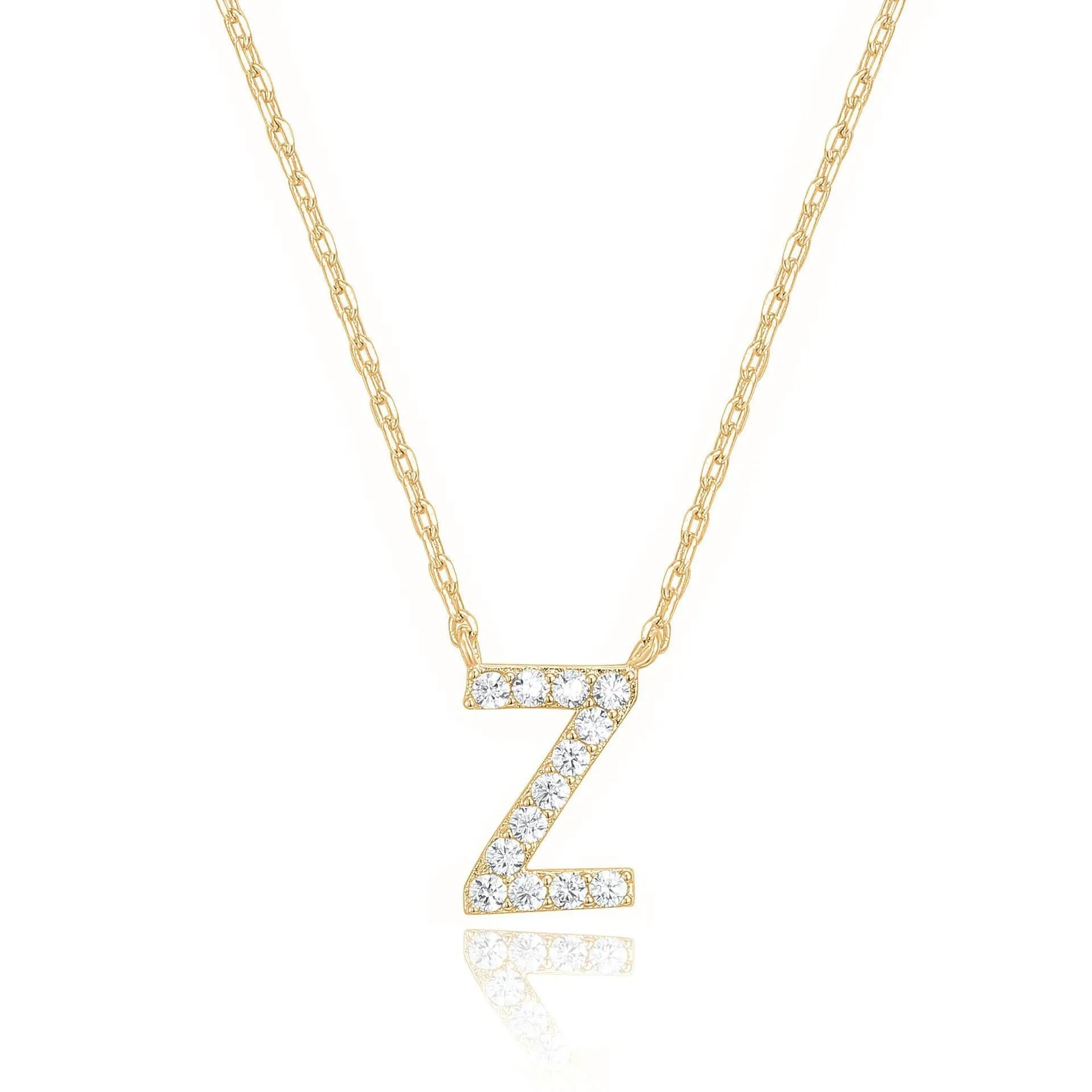 14k Yellow Gold Created Diamond Initial Z Letter Pendant Necklace Plated