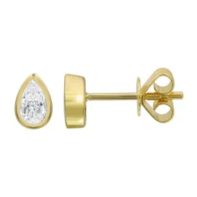 14K Yellow Gold Pear White Topaz Bezel Earrings