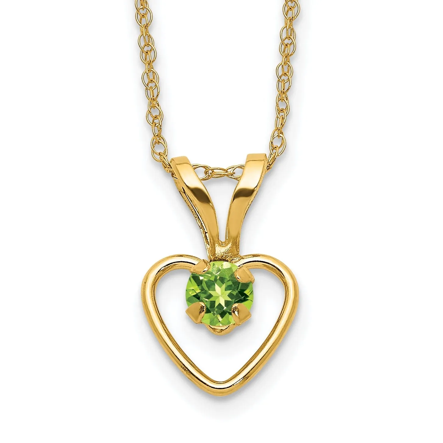 14k Yellow Gold Peridot Heart Birthstone Necklace