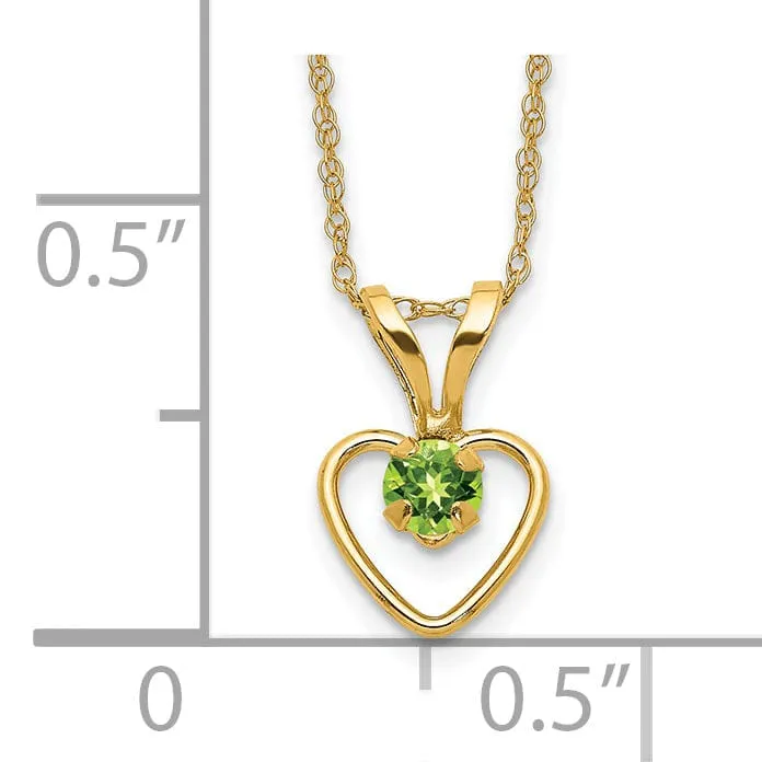 14k Yellow Gold Peridot Heart Birthstone Necklace