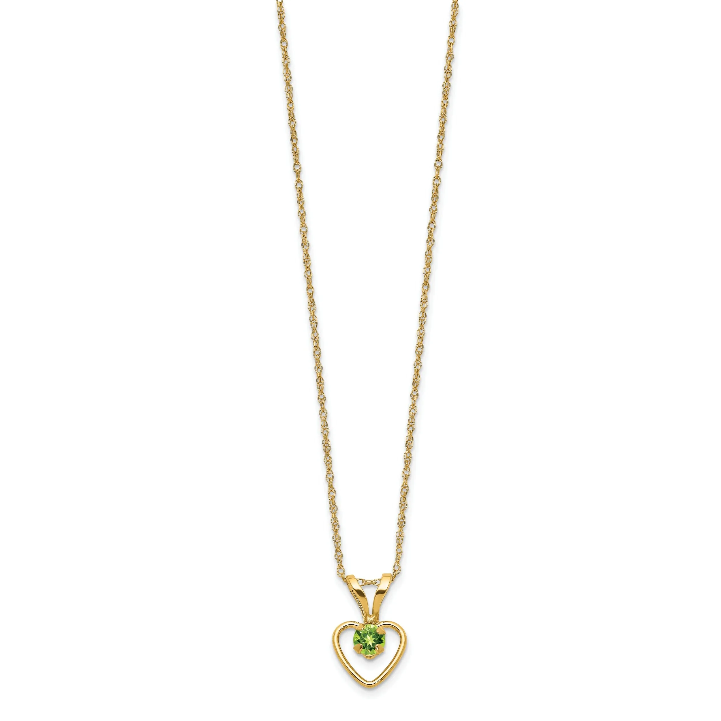 14k Yellow Gold Peridot Heart Birthstone Necklace