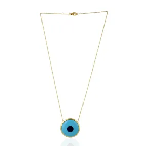 14k Yellow Gold Turquoise Lapis Evil Eye Charm Necklace For Women