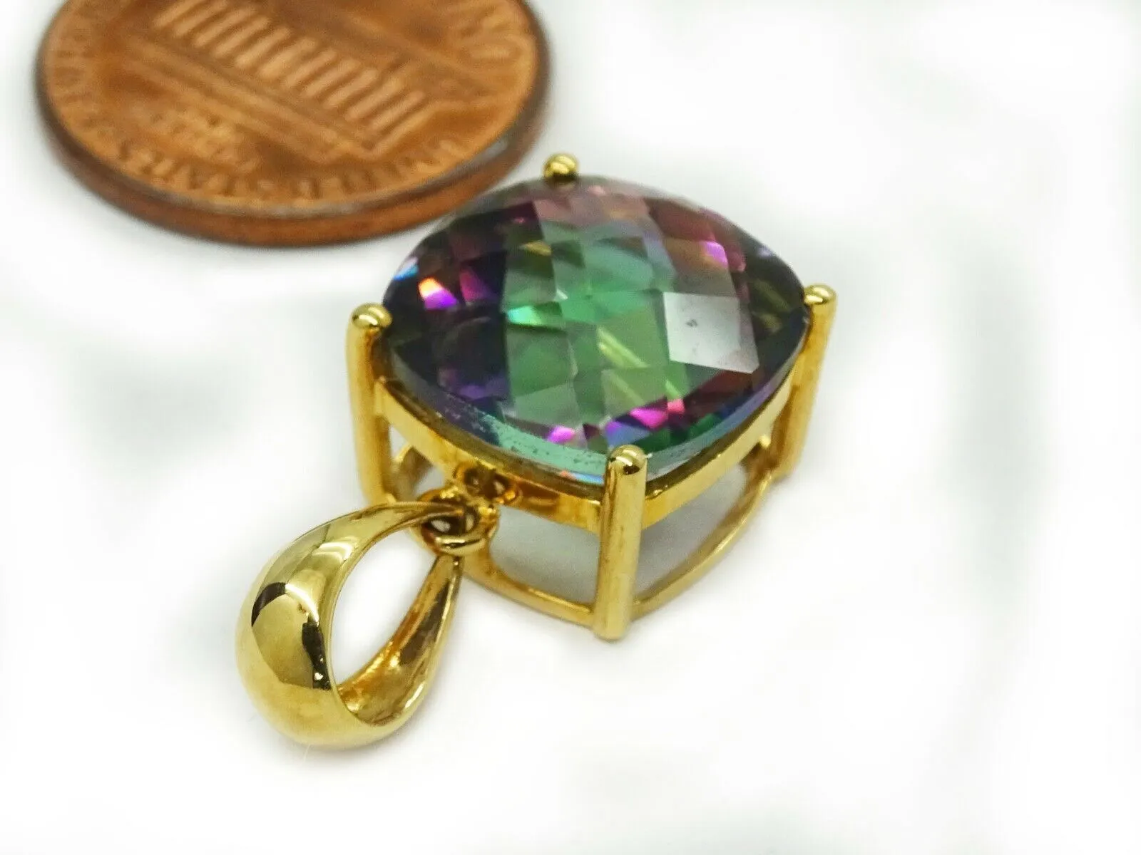 15  ct tw Mystic Topaz Pendant Ring & Earrings 10k/14k Gold Jewelry Set