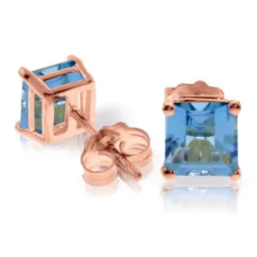 1.75 Carat 14K Solid Rose Gold Sparkle Blue Topaz Stud Earrings