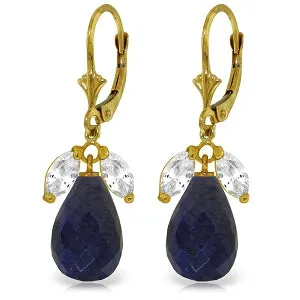 18.6 Carat 14K Solid Yellow Gold Leverback Earrings Sapphire White Topaz