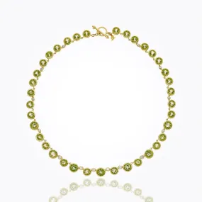 18K Single Round Necklace with peridot and diamond - 18''