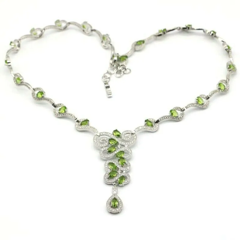 18K White Gold-Plated Peridot Micro-Pave CZ Wedding Necklace