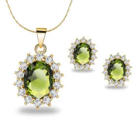 18K Yellow Gold Created Peridot Round 1/2 Carat Oval Necklace Plated 18 inch