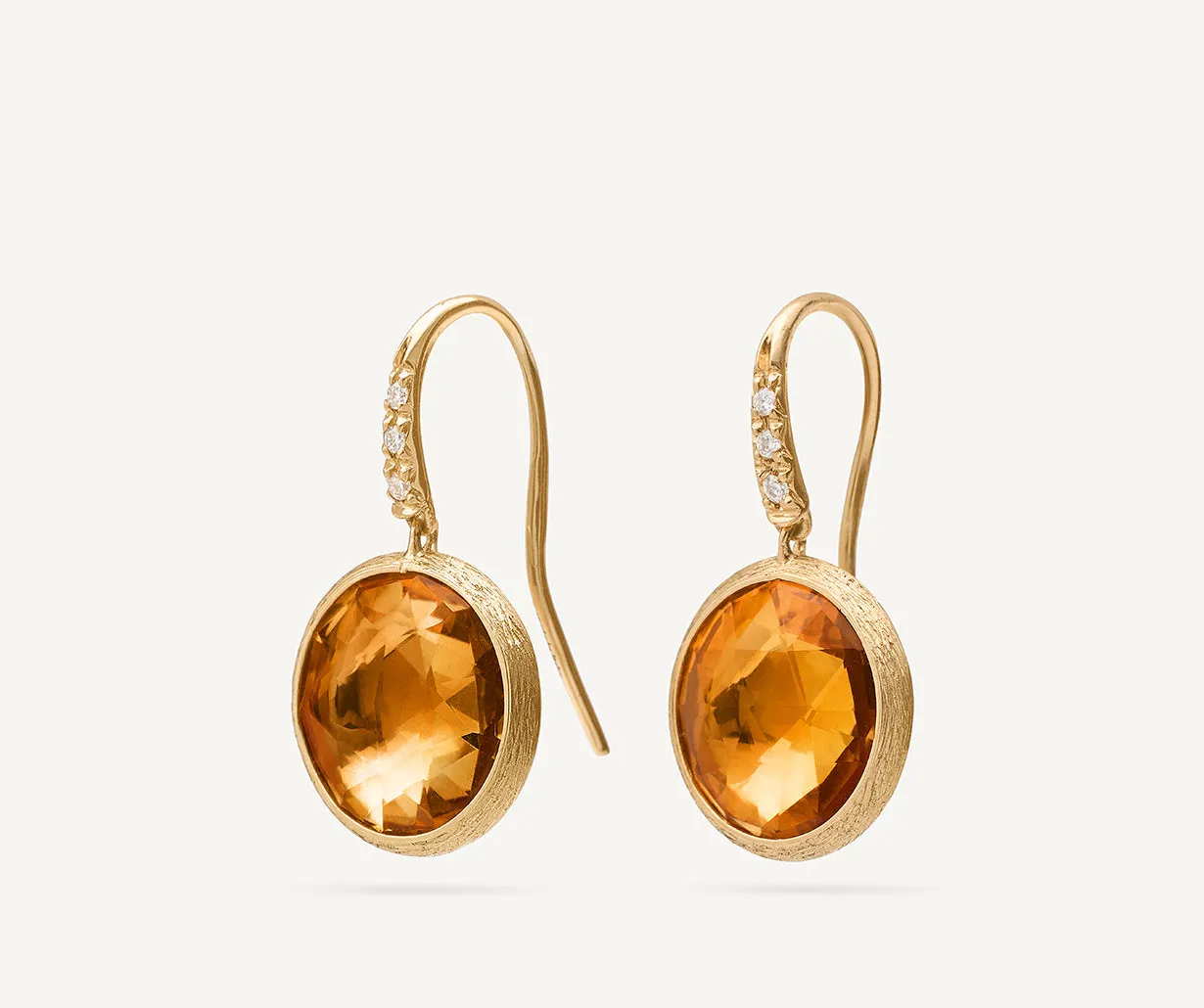 18K Yellow Gold Gemstone Drop Earrings with Diamonds