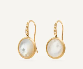 18K Yellow Gold Mother of Pearl Drop Earrings with Diamonds